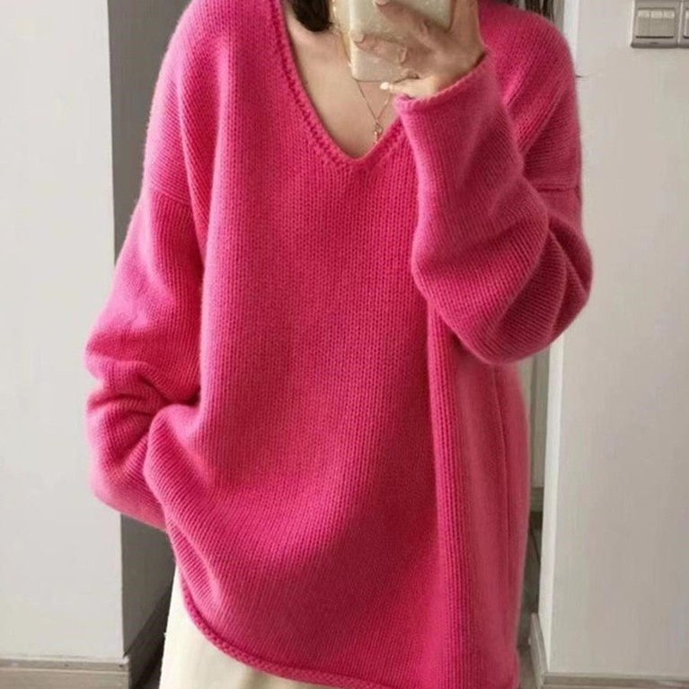 ví tiền ví tiền nữ Áo Len Cashmere Nặng Cao Cấp Nữ Thu Đông Hoa Hồng Cổ Chữ V Đỏ Thả Vai Rời Lười Ph