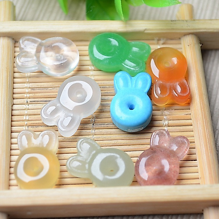 ((Set 2 Chiếc) Bọt Nước Ngọc Hetian Chalcedony Hình Thỏ Tai và Donut - Mặt Dây Chuyền Tự Làm)
