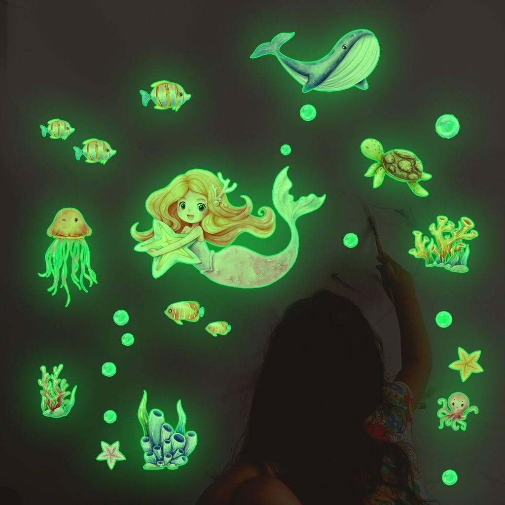 Hoạt Hình Dạ Quang Undersea Động Vật Dán Tường Dạ Quang Dán Phòng Trẻ Em Trang Trí Phòng Dán Tường K