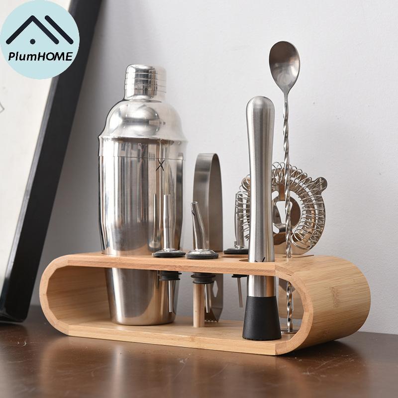 PlumHOME 10 Chiếc Cotail Shaker Set Thép Không Gỉ Bartender Kit Cotail Mixer Martini Boston Shaker Đ