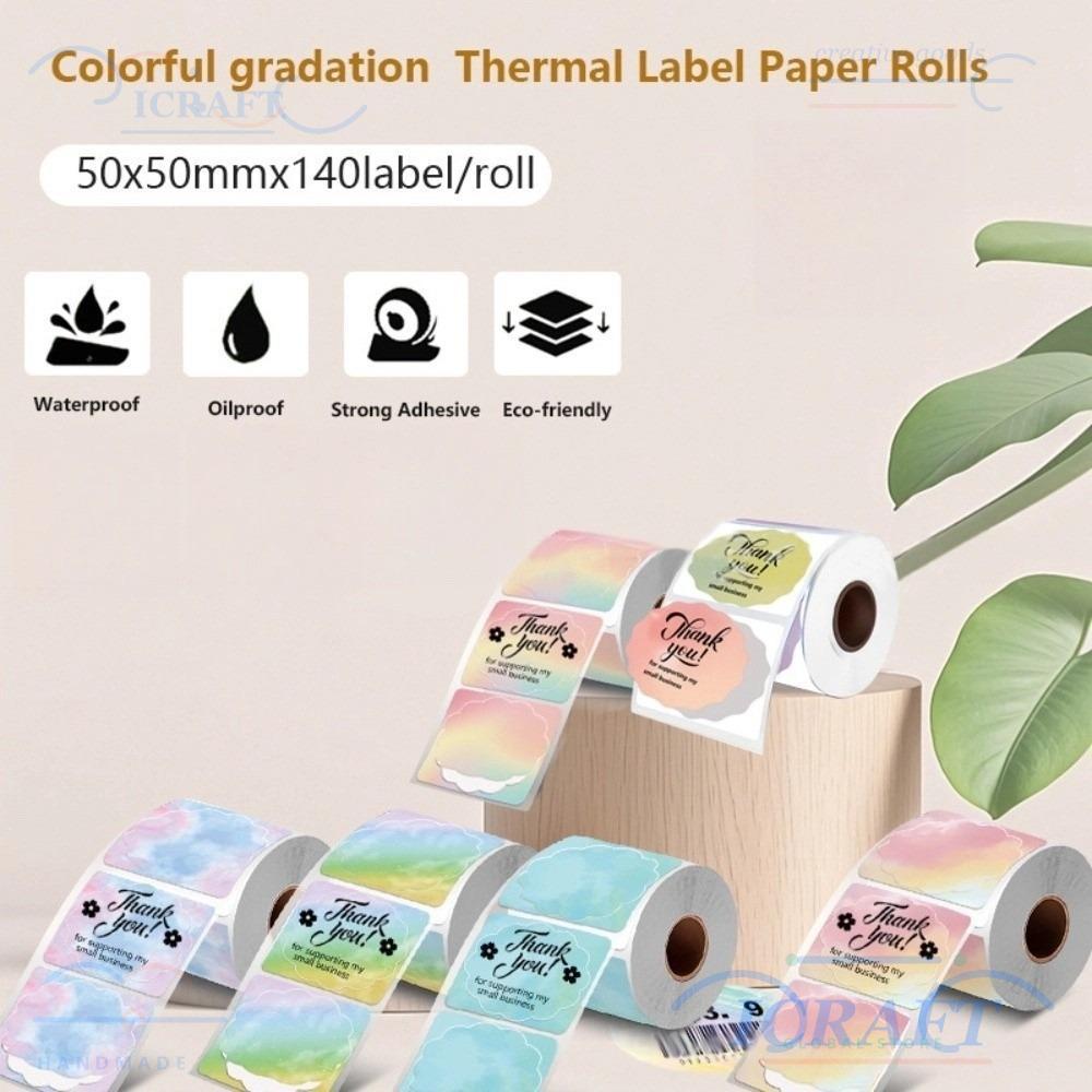 CRAFT 140 chiếc Cuộn nhãn nhiệt, Nhãn dán nhãn vuông chống nước, Giấy cuộn nhãn vuông chuyển màu 50x
