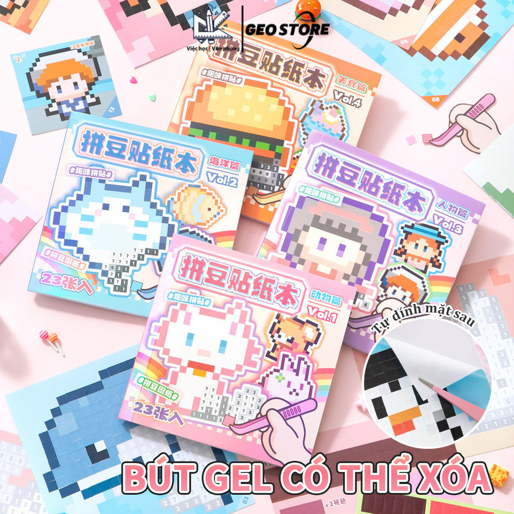 Sách Nhãn Dán Pixel Động Vật Phim Hoạt Hình - Sổ Sticker Đồ Chơi Giáo Dục Xếp Hình Cho Bé | Sổ Hình 