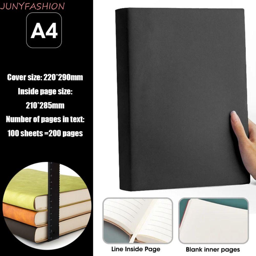 Sổ tay dày JUNYFASHION A4, 200 trang PU Cover Sổ tay lớn, Dòng Notepad họp A4 / Dòng ngang lớn A4 Sổ