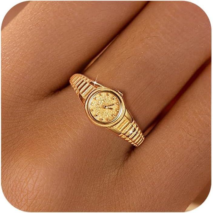 LOVECOM 14k Mạ Vàng Đồng Hồ Đồng Hồ Nhẫn Ngón Tay Cho Nữ Đồng Hồ Bạc 925 Có Thể Điều Chỉnh Knuckle N