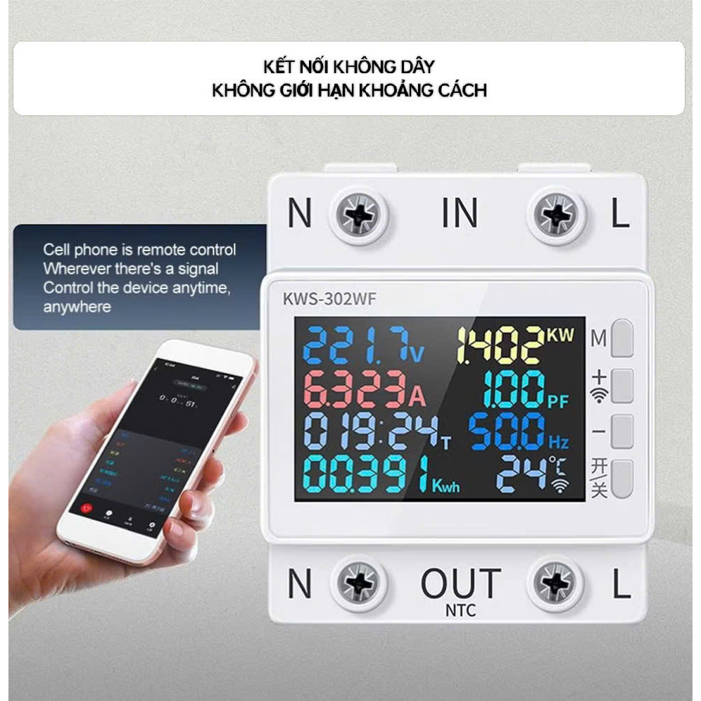 [KWS-302WF] Công Tơ- Đồng hồ đo điện Tích Hợp WiFi, Điều Khiển Bật Tắt Qua Điện Thoại