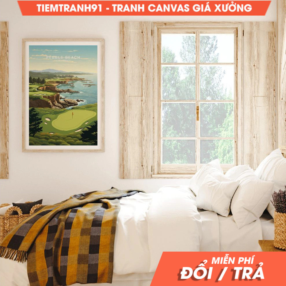 Tranh treo tường, Pebble Beach California Travel, Pebble Beach Monterey Poster, Minimalist Coastal W
