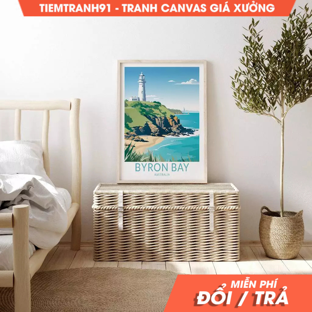 Tranh treo tường, Byron Bay Beach Australia Travel, Byron Bay Beach Coastal Poster Home Decor Wall A