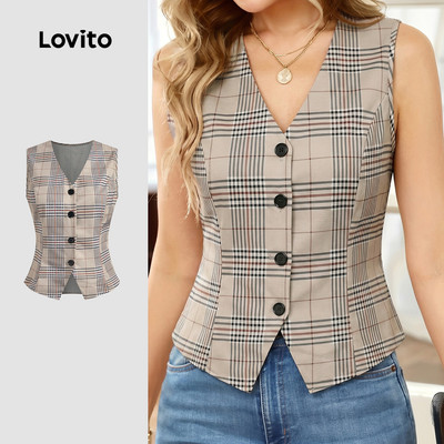 Áo nữ Lovito kaki xuân hè Retro nút trước thanh lịch LK6LD402