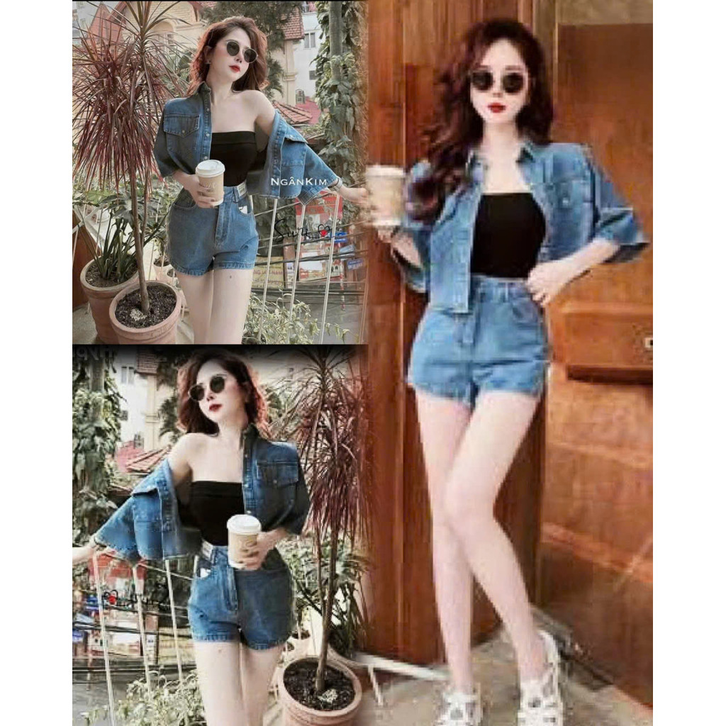 Sét Jump 3 Món Hè Kèm Áo Khỉ BY7206 Chất Bò Mềm Mát Ảnh Thật E Chụp Đi Kèm Cho Chị E BY7206