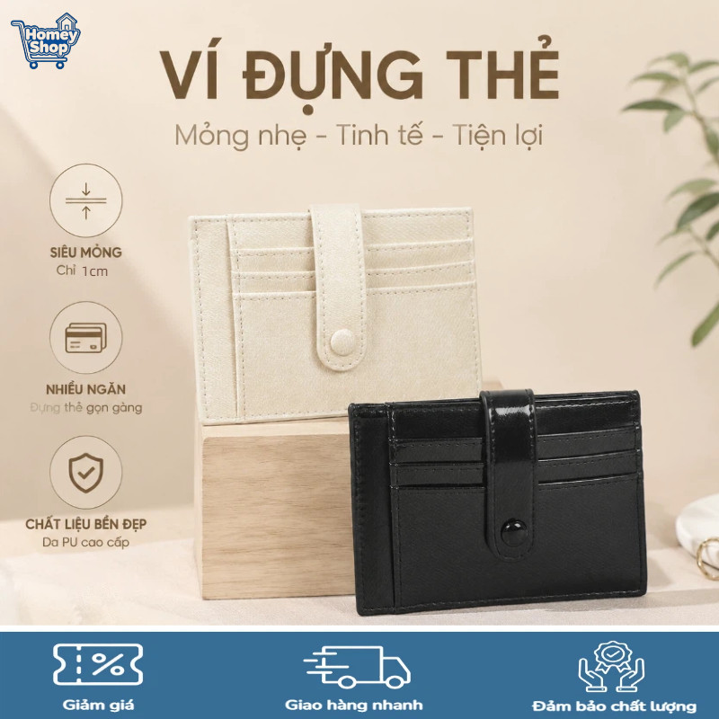 Ví đựng thẻ nữ mini siêu mỏng ngắn gọn da bóng 2025 nhiều ngăn rộng ví cardholder tiện dụng-HomeySho