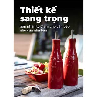 Staub - Bộ bình gốm đựng dầu màu đỏ cherry