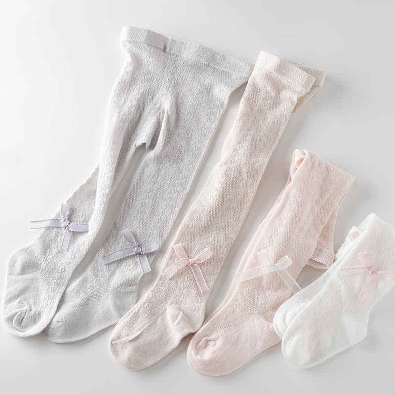 Quần Bé Gái Mùa Hè Mỏng Phong Cách Cotton Nguyên Chất Cho Bé Nơ Trẻ Em Lưới 0-June 9 Quần Legging Ch