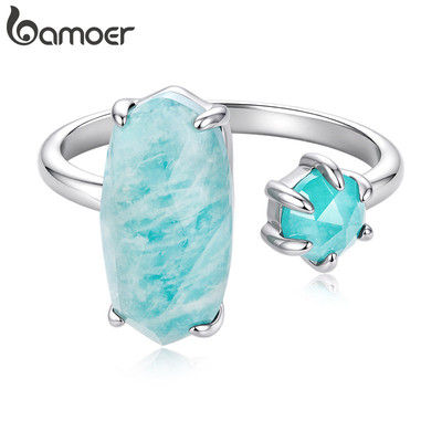 Bamoer Mở Nhẫn Có Thể Điều Chỉnh Kích Thước Amazonite Trang Sức Thời Trang Cho Nữ Quà Tặng