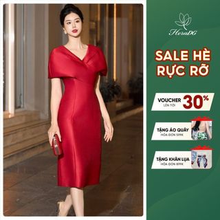 Đầm dạ hội HeraDG dáng ôm suông vai chiết ly bung chéo, chất Tafta cao cấp WDHBC1006