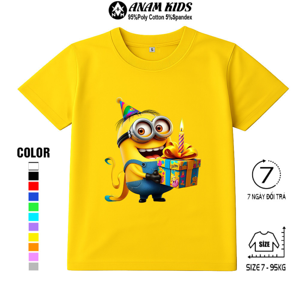 Áo Thun Trẻ Em MINION, Chất Poly Thái , Có Size Lớn Từ 7-95kg, Nhiều Màu Áo, Size To Nhắn Shop, ANAMKIDS