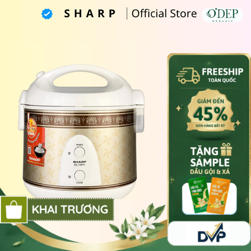 Nồi cơm điện nắp gài mini 1 Lít Sharp Chính hãng, Sản xuất Thái Lan, lòng nồi chống dính KS-11ETV - 