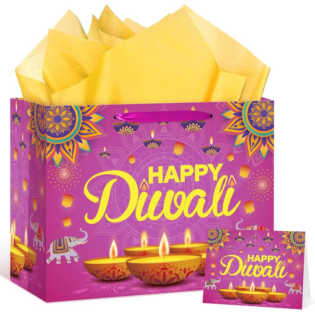 Happy Diwali Túi Quà Diwali Dự Tiệc Tiếp Liệu Lễ Hội Đèn Ủng Hộ Túi Quà Tặng Có Giấy Gói Và Thẻ Lớn 