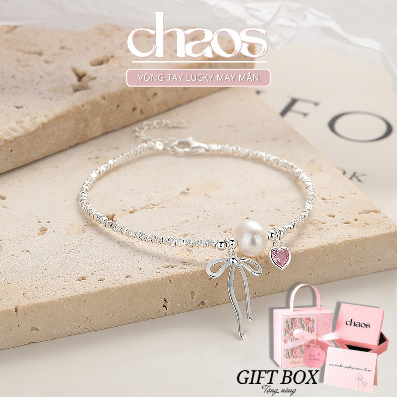 Lắc Tay Bạc Nữ CHAOS Hạt Bạc Vỡ Mix Charm Nơ Thắt Và Trái Tim Đá Hồng Điểm Trai Nước Ngọt Tự Nhiên Phong Cách 2026