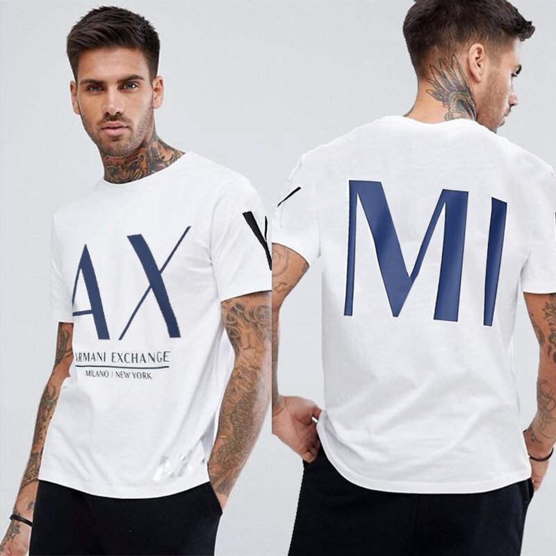 Hàng sẵn có Armani Armani Armani AX Áo thun nam tay ngắn cổ tròn dáng rộng in hình lưng thời trang n