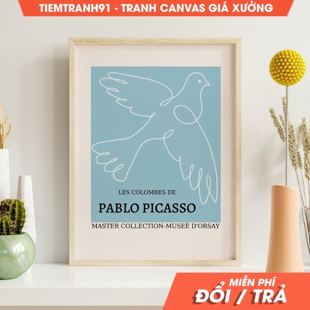 Tranh treo tường Picasso Poster, Picasso Exhibition Poster, Picasso Dove, Minimalist Wall Art, Bird 