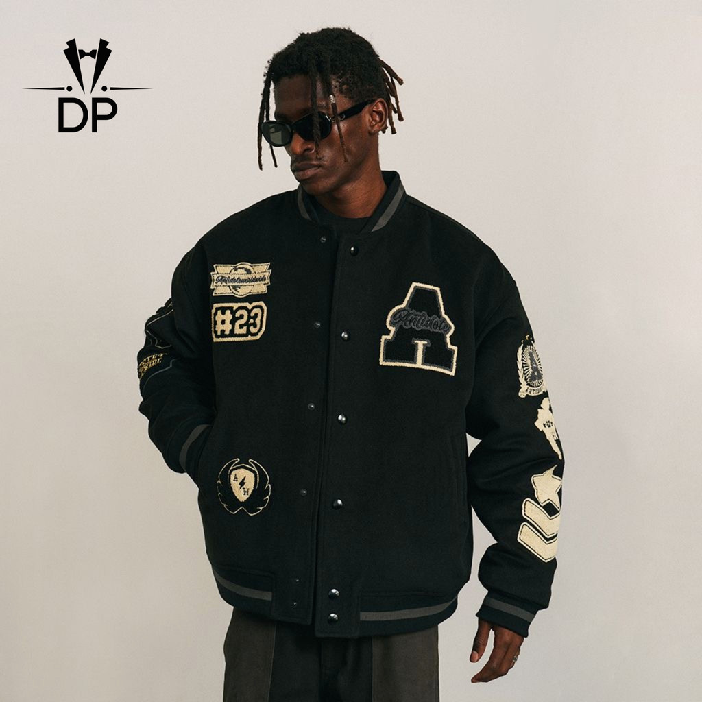 Vintage Chữ Thêu Bomber Áo Khoác Nam Chất Lượng Cao Hai Lớp Áo Khoác Vintage Varsity Áo Khoác Nam Bo