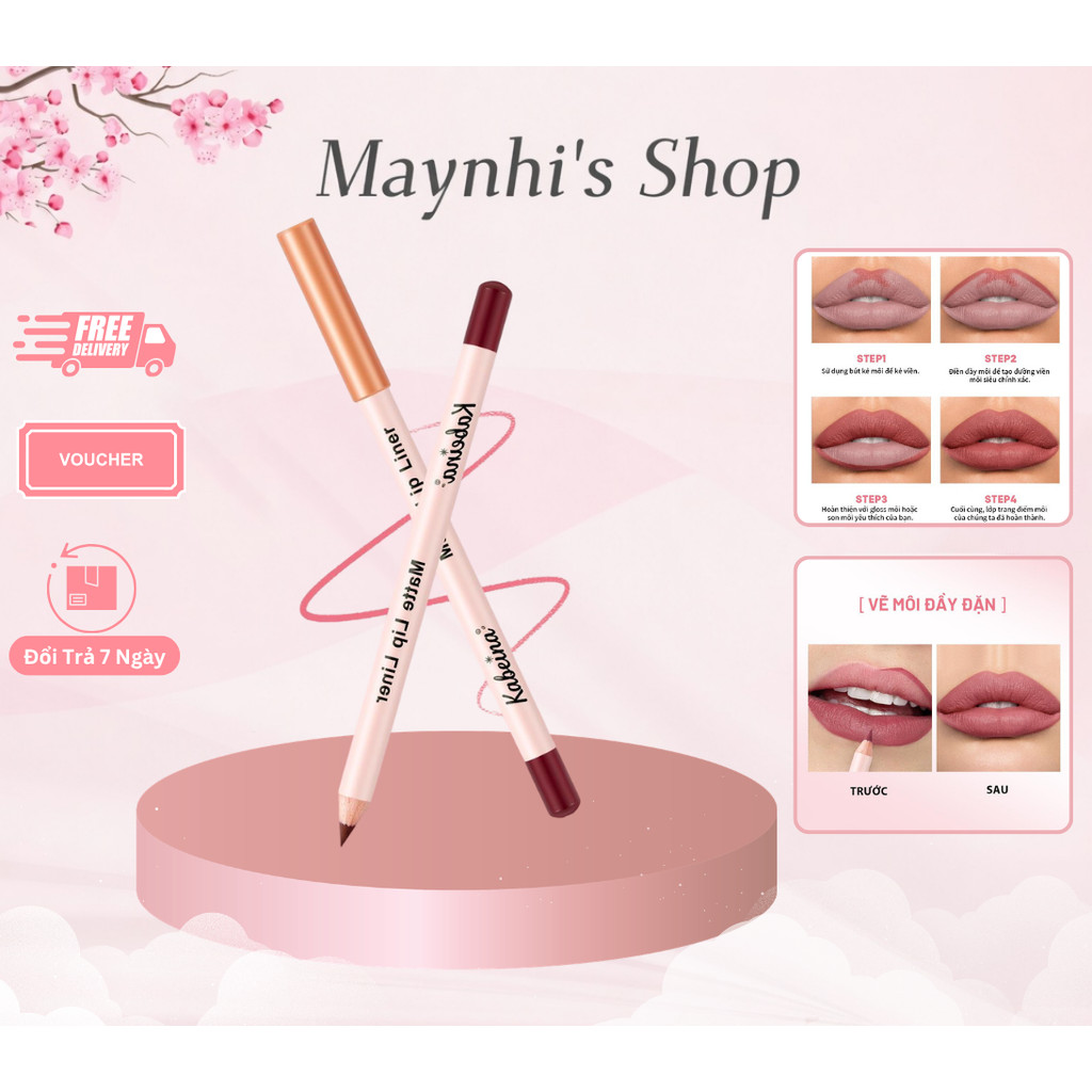 Bút Kẻ Viền Môi Kabeina 12 Màu | Chì Kẻ Môi Mịn Lì, Chống Nước, Không Lem, Lâu Trôi