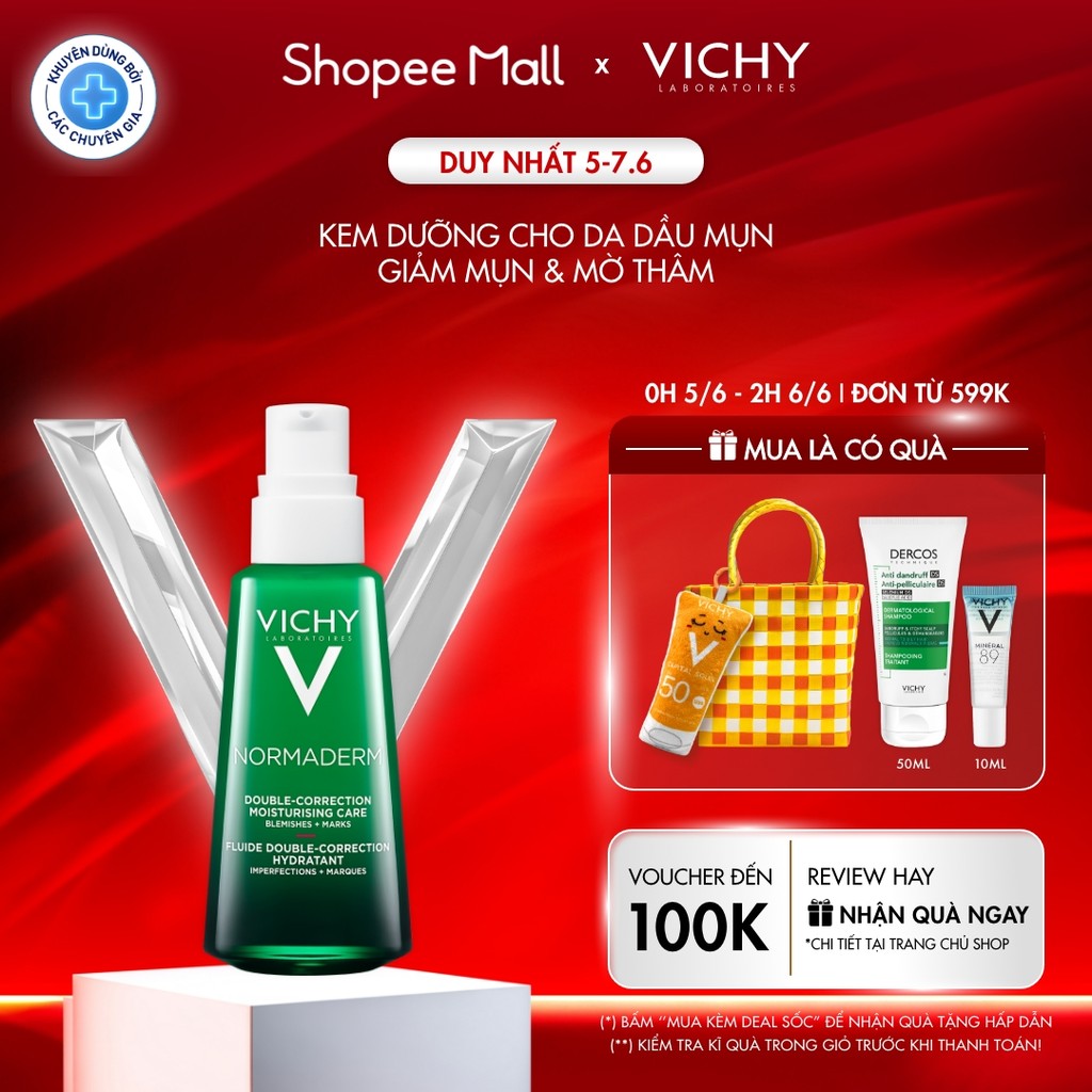 Kem dưỡng dạng gel sữa cho da mụn với tác động kép Vichy Normaderm Double-Correction Daily 50ml