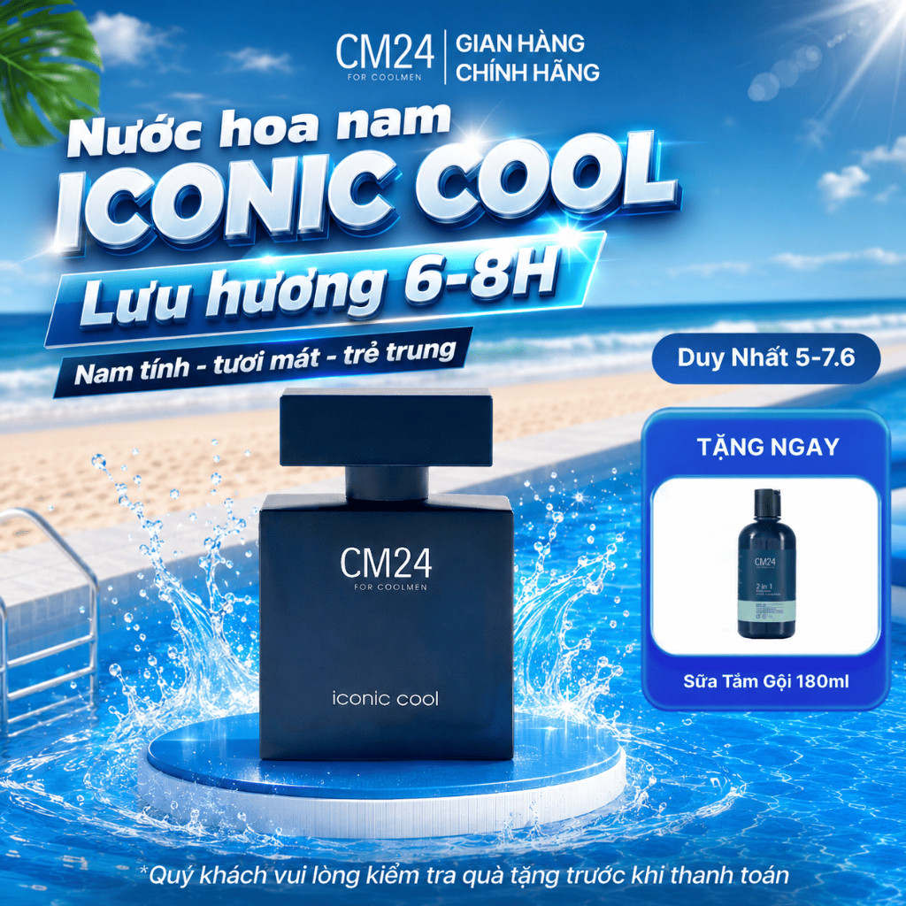 [DEAL 6.6] Nước Hoa Nam CM24 FOR COOLMEN ICONIC COOL Hương Tươi Mát, Trẻ Trung, Lưu Hương 8H  50ml