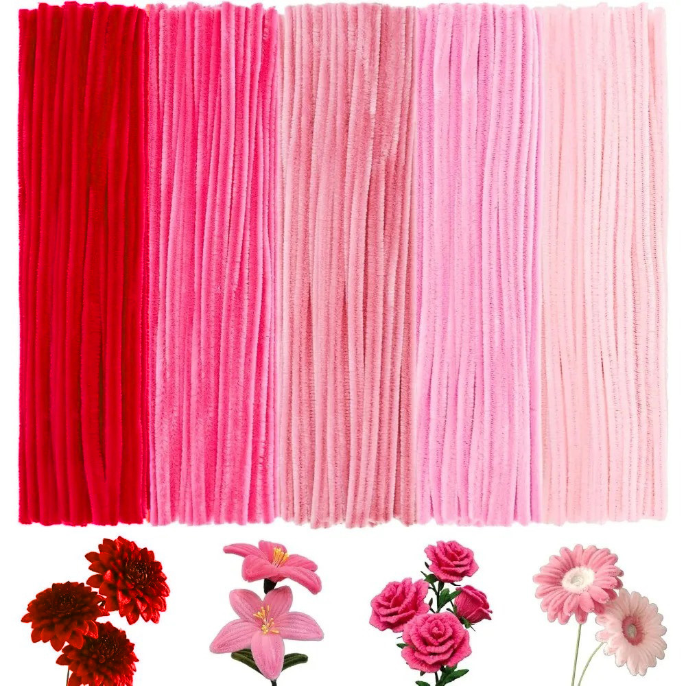 100 Chiếc Màu Hồng Ống Bụi Hoa Đỏ Fuzzy Dây Số Lượng Lớn Ống Bụi Chenille Thân Fuzzy Dính Dây Tiges 