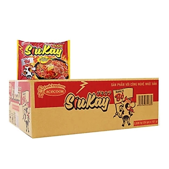 Thùng 24 gói Mì Tôm Siukay Acecook 128g – Mì Siêu Cay Cấp Độ Mạnh, Sợi Dai Ngon, Đậm Vị Xốt Ớt