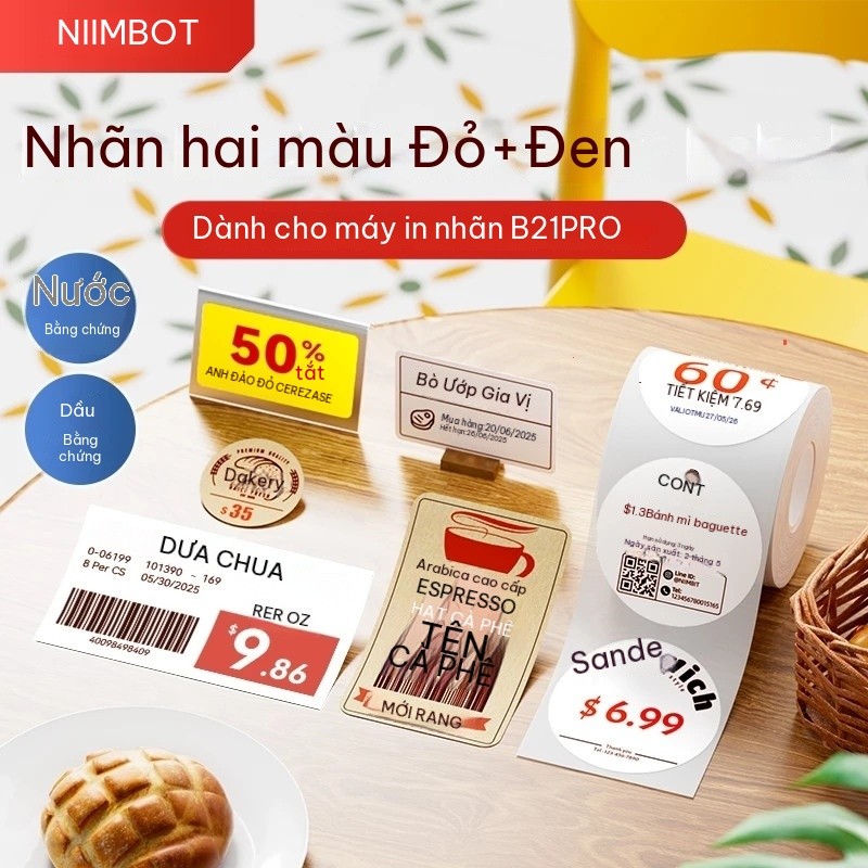 Niimbot B21 Pro Giấy in 2 màu đen, đỏ cho B21Pro Tem Giá, Tem Vận Chuyển, Nhãn Chứng Nhận Chống Phai