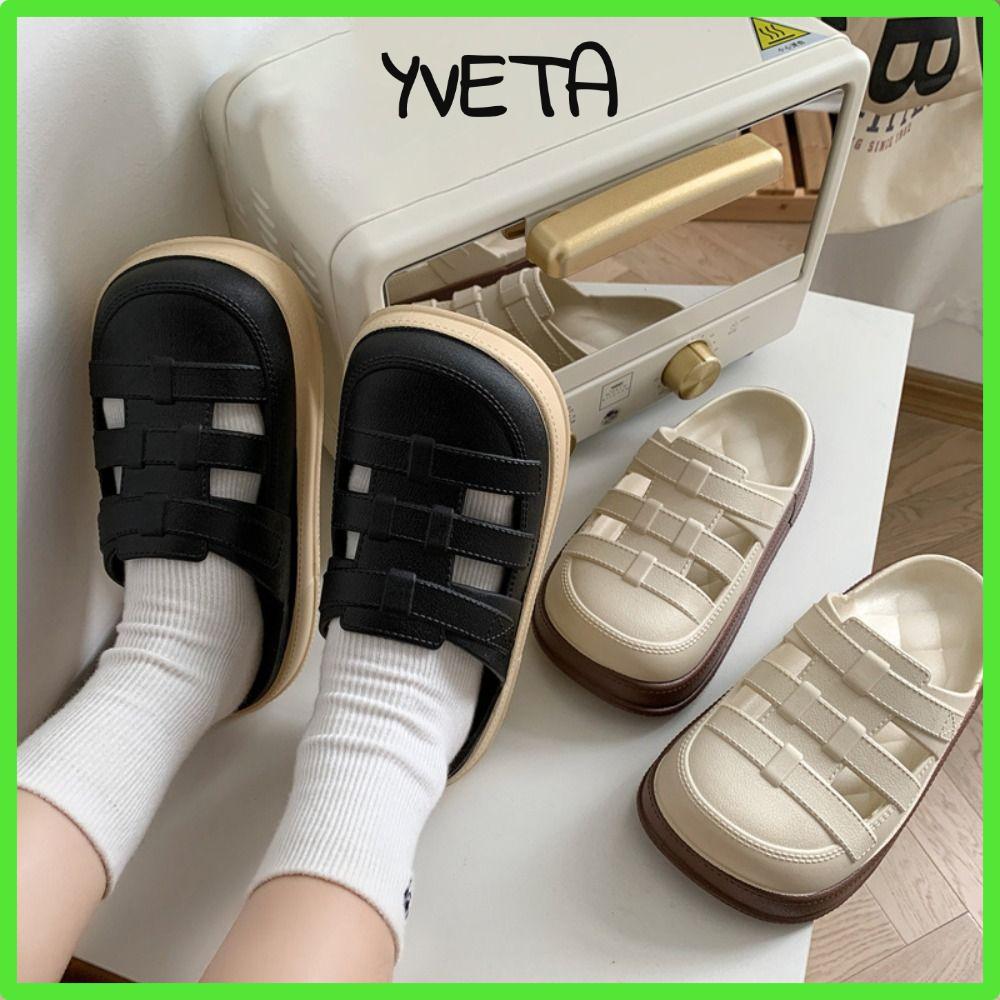 Dép Đi Biển YVETA, Dép Nữ Thoải Mái PVC, Cặp Đôi Đế Dày Màu Trơn Bánh Mì Loaf Dép Phòng Tắm Đi Bộ Ng
