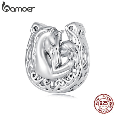 Bamoer Bạc 925 Charm Ngựa & Bé Gái Mặt Dây Chuyền DIY Cho Vòng Tay Quà Tặng Cho Nữ