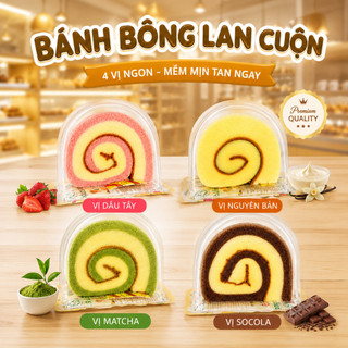 Bánh Bông Lan Cuộn Ốc Sên 4 Vị Trà Xanh Socola Dâu thích hợp ăn nhanh tiện lợi