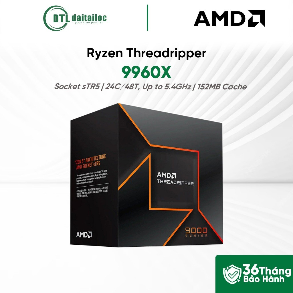 CPU AMD Ryzen Threadripper 9960X  4.2 GHz Upto 5.4 GHz 152MB 24 Cores 48 Threads | Chính hãng | Bảo 