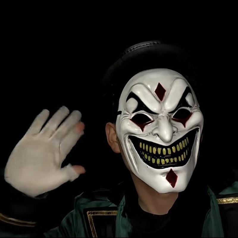 DRH Mới Joker Full Face Mask Ngộ nghĩnh Răng Vàng Lớn Cười Mặt nạ Cậu Bé Mát Mũ Đội Đầu Halloween Co