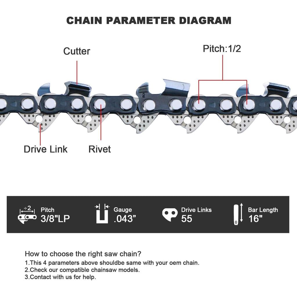 Chuỗi cưa xích 3 gói 16 Inch cho máy cưa xích Stihl MS 170, MS 180 C, 55 liên kết ổ đĩa 3 / 8 "LP Pi