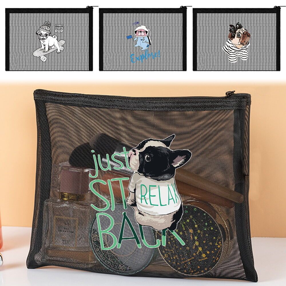 Hot Tas kosmetik Mesh cosmetic storage bag Coin mesh cosmetic bag Waterproof Blush storage bag Dog S