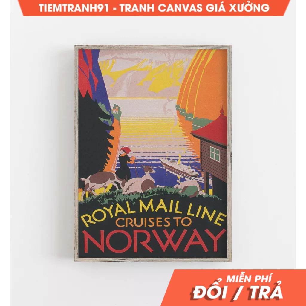 Tranh treo tường, Norway Wall Art, Vintage Wall Art, Norway Travel Poster, Colorful Wall Art, tặng k