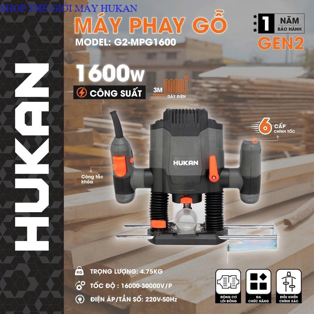 Máy Phay Gỗ Dùng Điện Hukan G2-MPG1600 Chính Hãng HUKAN SHOP TG MÁY HUKAN