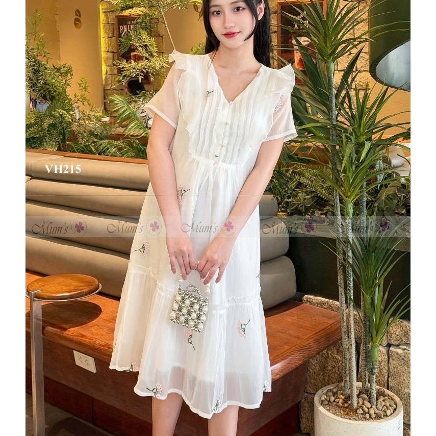 Váy bầu xinh Mum's shop VH215 hoa mát mẻ cho mẹ bầu đi chơi, đi du lịch xinh xắn