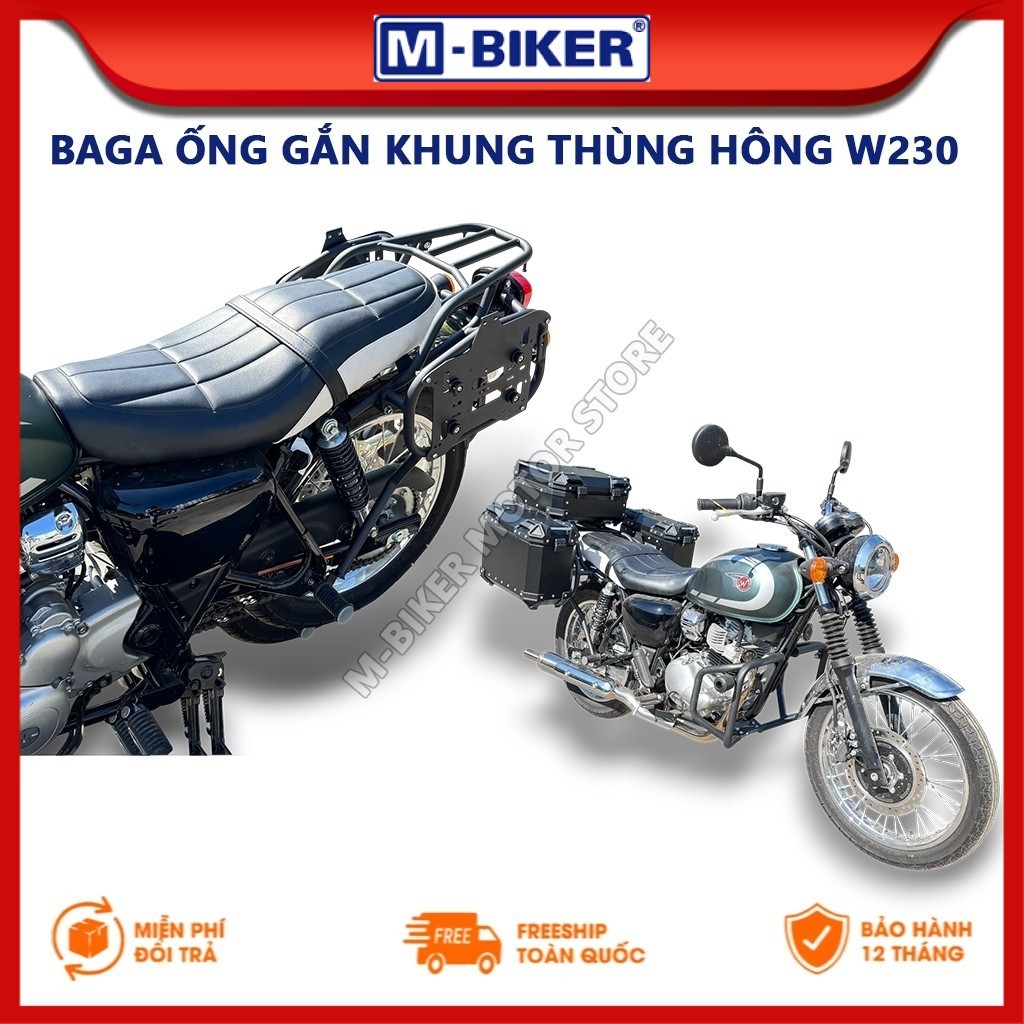 [M-Biker] Baga ống W230, Khung treo thùng hông W230, Baga gắn 3 thùng cho Kawasaki W230