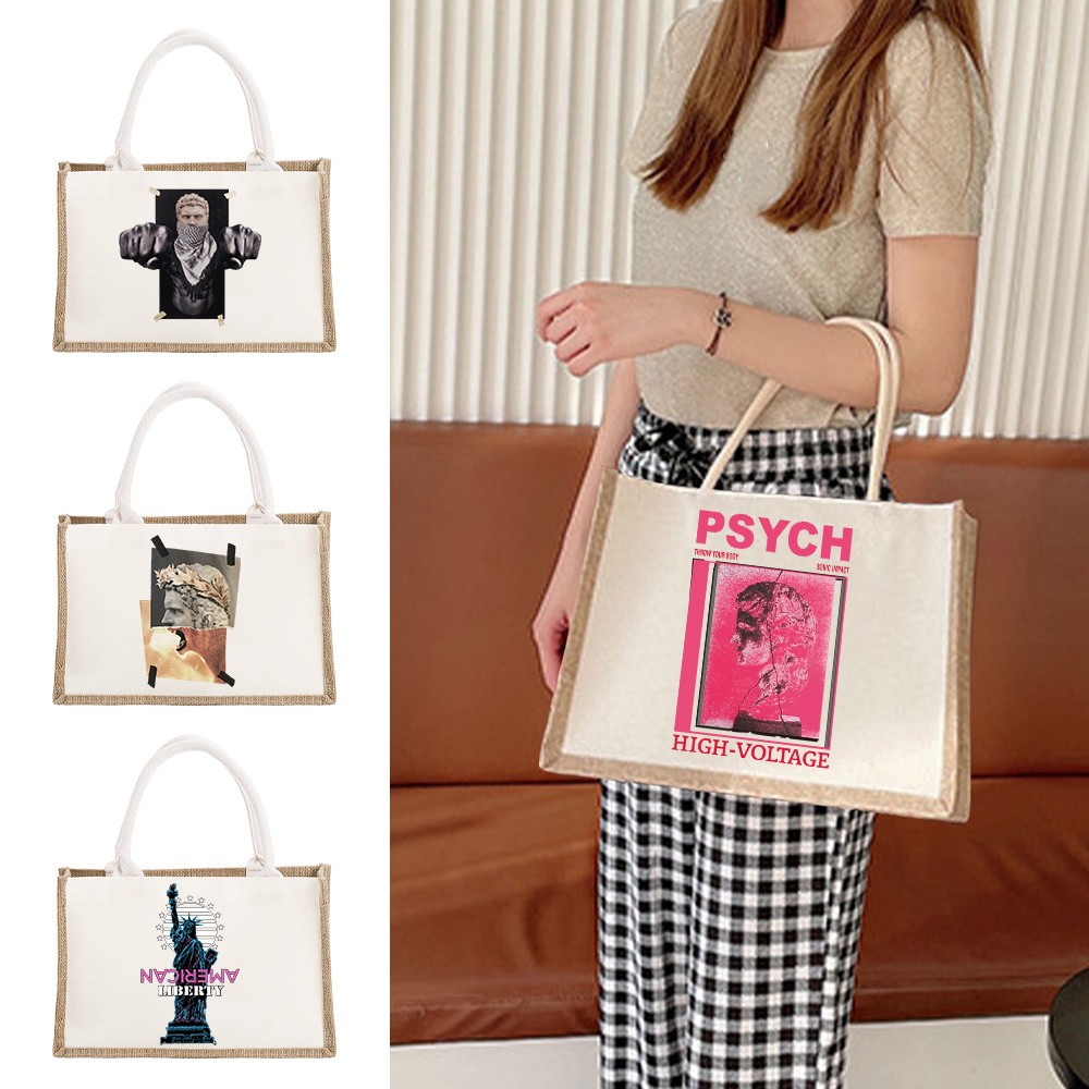 Sculpture Print Burlap Tote Bags Personalized Bridal Party Trip Gifts Sundries Storage Bag Jute Tote
