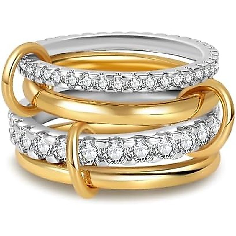 COOSLIM Gold Stackable Rings for Women, 18K Gold Plated Cubic Zirconia Rings, Mixed Metals Stackable