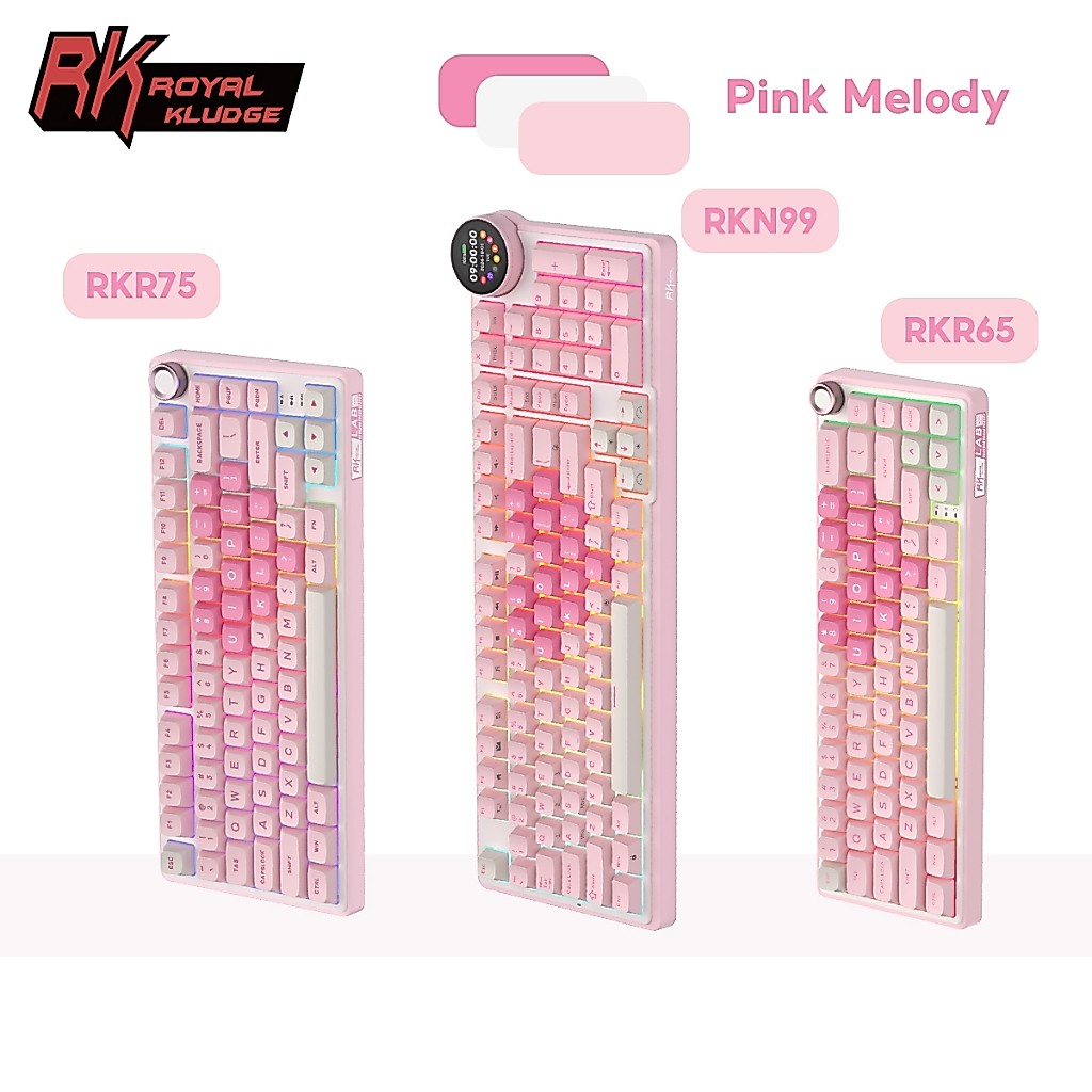 Bàn phím cơ Royal Kludge RK R65 R75 N99 Pink Melody RGB có núm