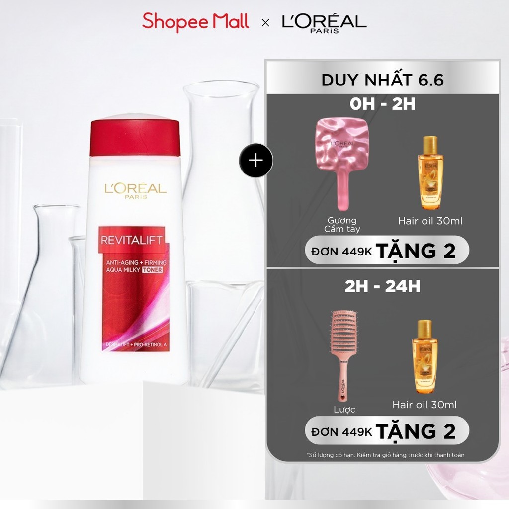 Nước hoa hồng se khít lỗ chân lông và săn chắc da L'Oreal Paris Revitalift Aqua Milky 200ml