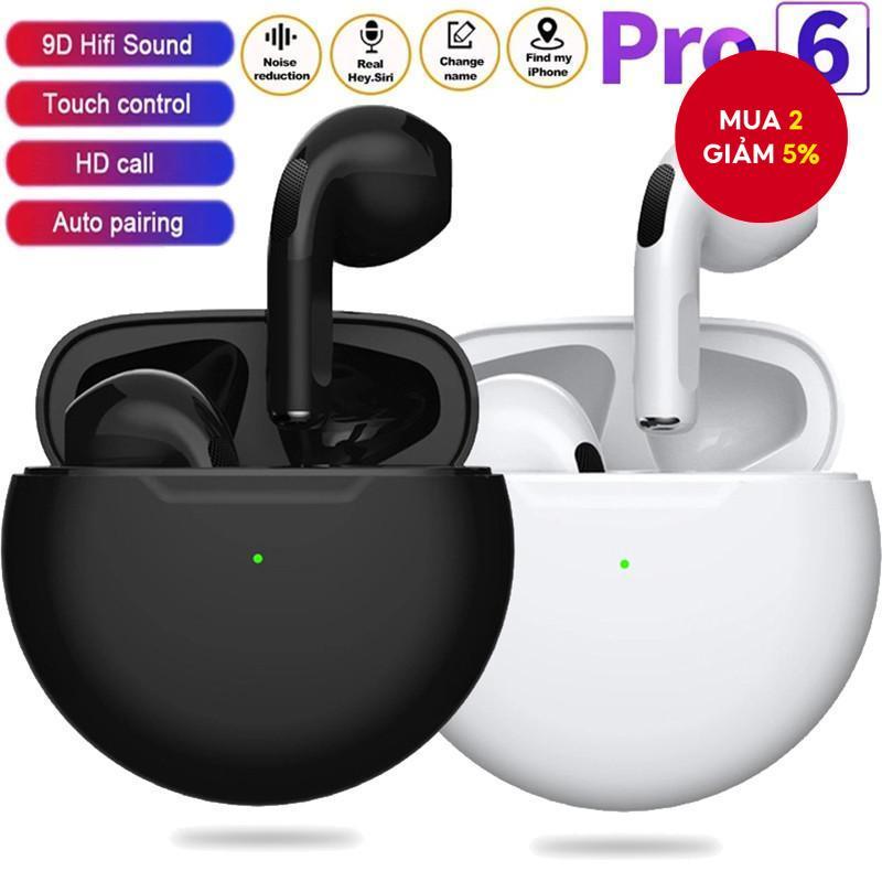 Tai nghe Bluetooth TWS Pro 6 có mic, điều khiển cảm ứng, chống bụi, âm thanh HD cao
