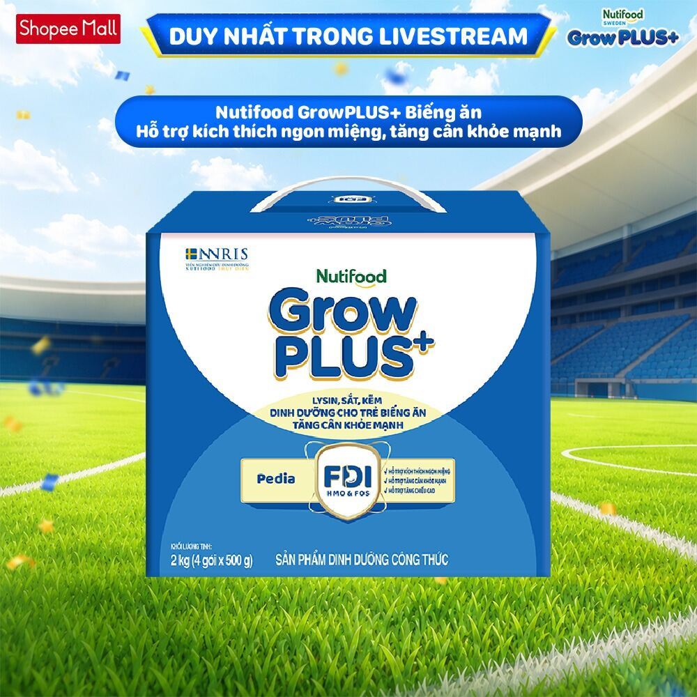 [Livestream KOL] Sữa Bột Nutifood GrowPLUS+ Biếng Ăn (Xanh) 1+ - Tăng Cân Khỏe Mạnh (Hộp 2 Kg)