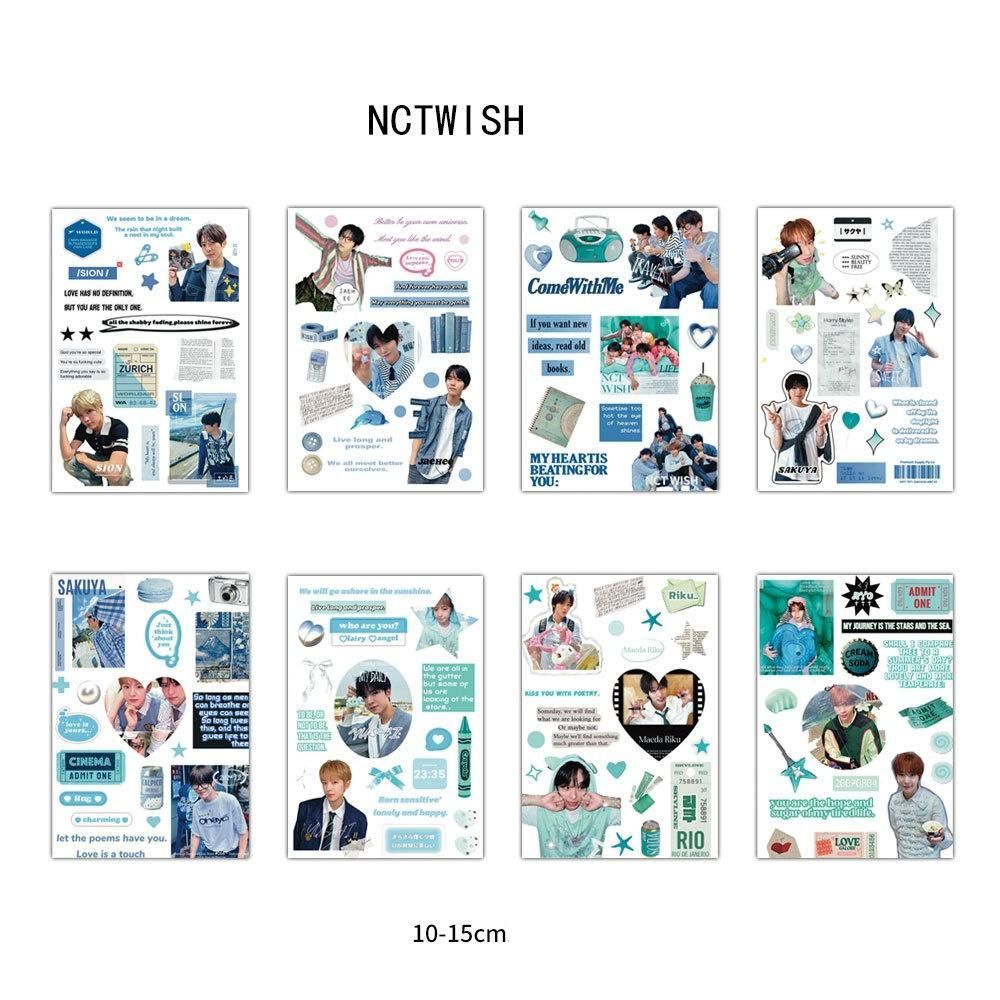 Set 8 tấm sticker siêu xinh nhóm NCT WISH dùng trang trí, decor sổ sách, bình nước, nón bảo hiểm, v.
