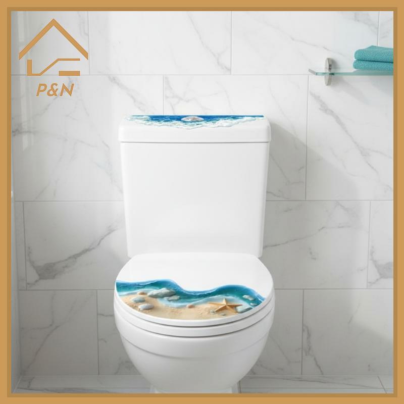 [P & N} Bồn vệ sinh chống nước 3D Stier Ocean Beach Starfish Seashell Design Decal tự dính để trang 
